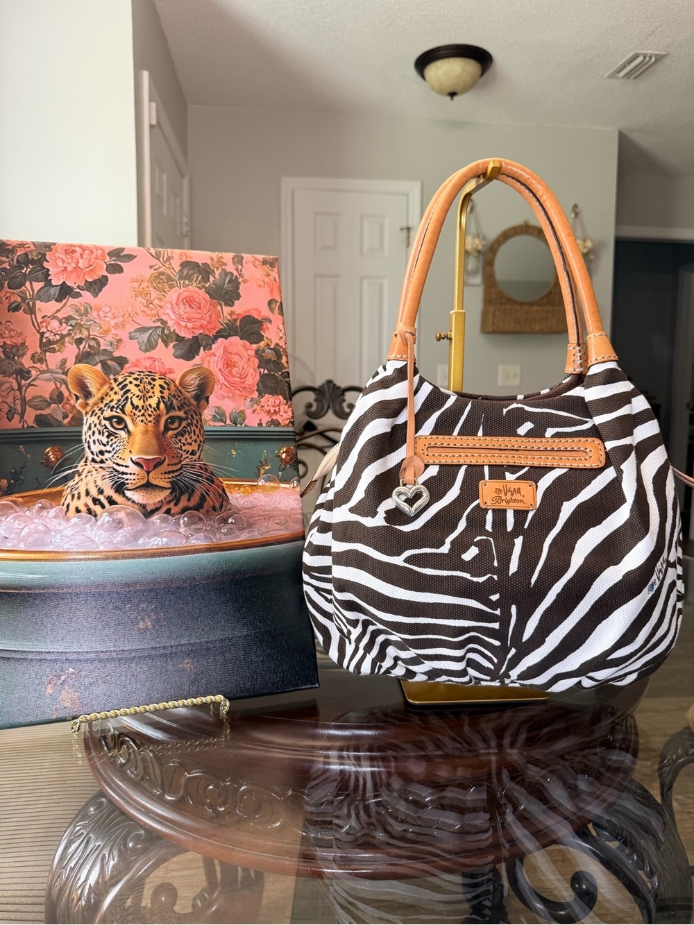 Brighton and Vera collab Black-and-White Zebra Shoulder Bag- LOOKS NEW
